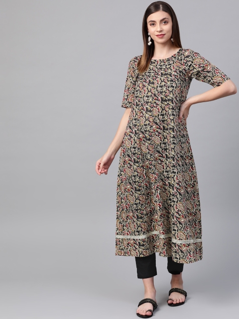 

SIAH Women Black & Beige Printed Kurta with Trousers