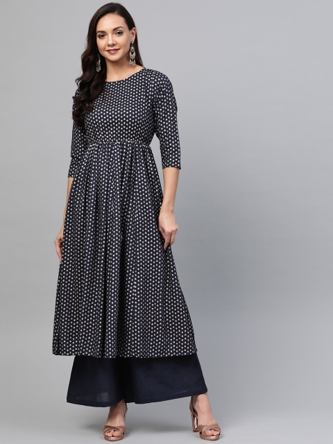 

SIAH Women Navy Blue & Golden Printed Kurta with Palazzos