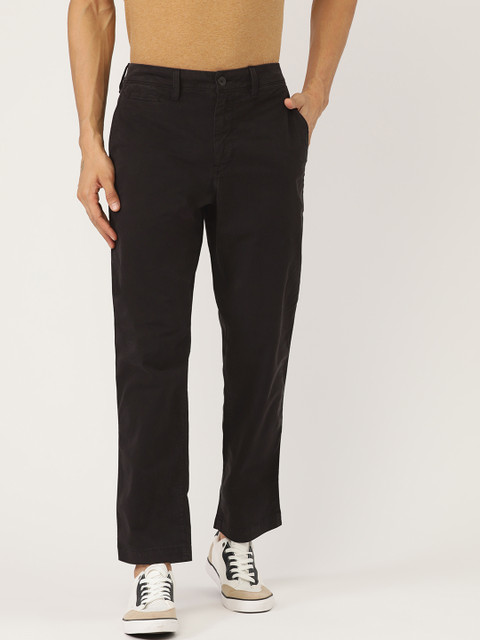 

AMERICAN EAGLE OUTFITTERS Men Black Original Straight Fit Solid Regular Trousers