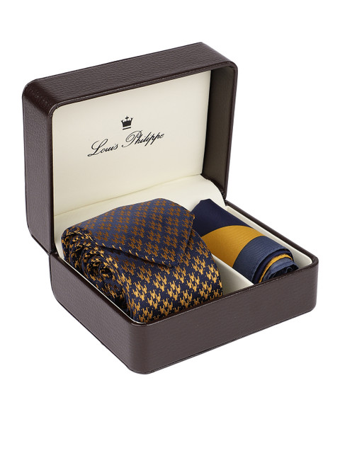 

Louis Philippe Men Mustard Yellow & Navy Blue Accessory Gift Set