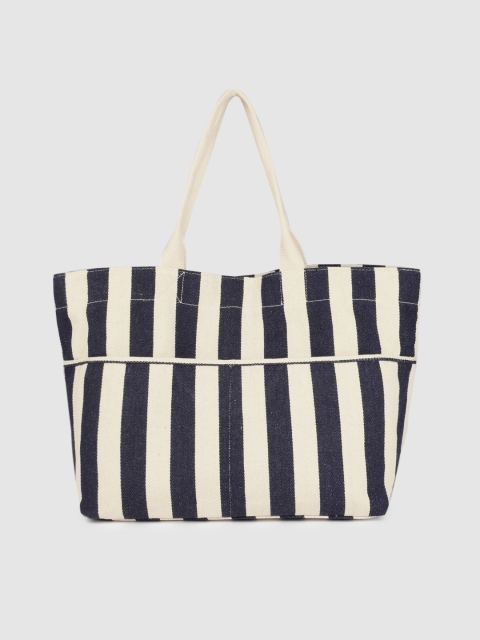 

Accessorize Navy Blue & Beige Striped Tote Bag