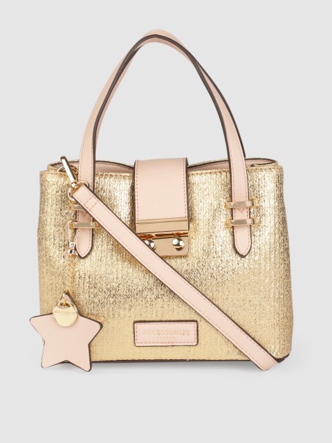 

Accessorize Gold-Toned & Pink Textured Handheld Bag