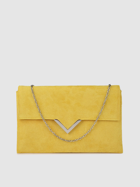 

Accessorize Women Yellow Solid Natalie Suedette Clutch