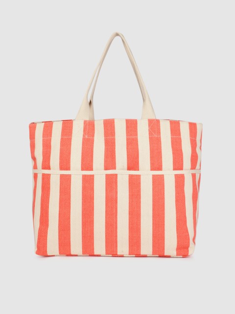 

Accessorize Coral-Red & Beige Striped Tote Bag