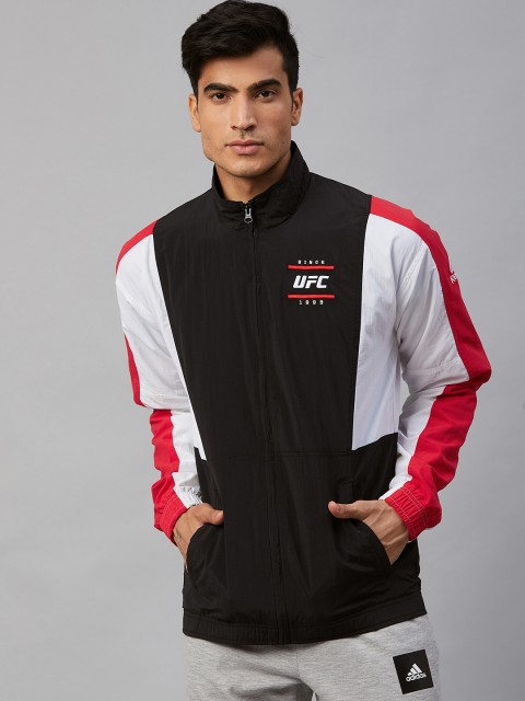 

Reebok Men Black & White UFC FAN Gear Capsule Lightweight Colourblocked Sporty Jacket