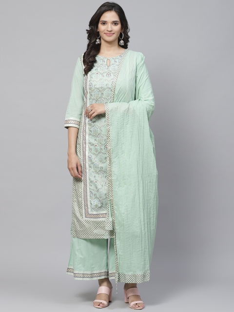 

Biba Women Green Printed Kurta with Palazzos & Dupatta
