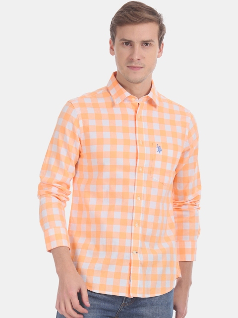 

U.S. Polo Assn. Men Orange & White Regular Fit Checked Casual Shirt