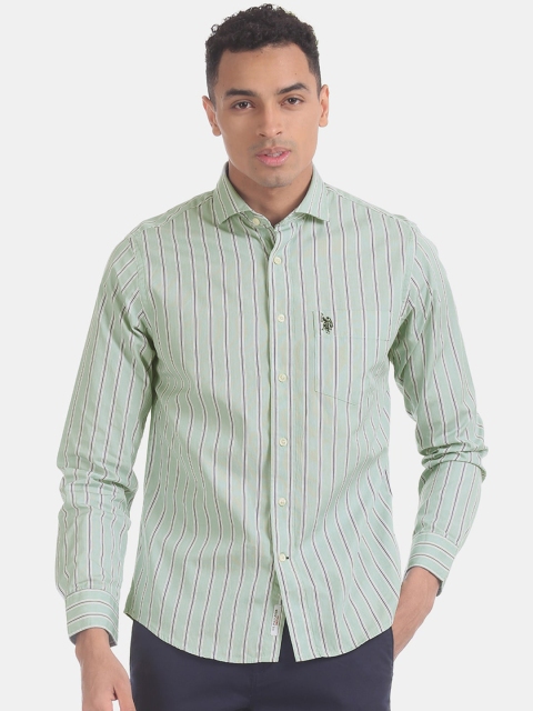 

U.S. Polo Assn. Men Sea Green & Blue Regular Fit Striped Casual Shirt