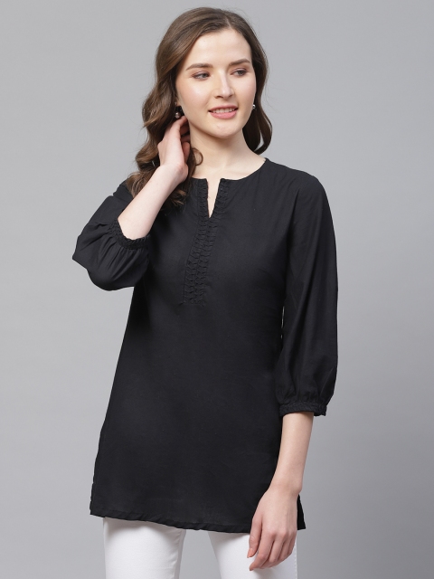 

Biba Women Black Solid Straight Kurti