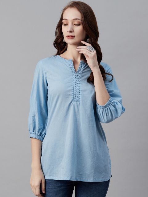 

Biba Women Navy Blue Solid Straight Kurti