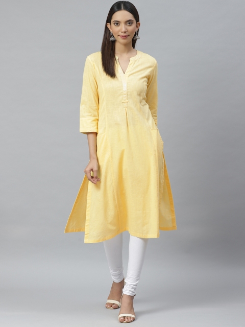 

Biba Women Yellow Solid A-Line Kurta