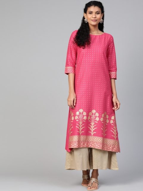 

Biba Women Fuchsia & Gold-Toned Printed A-Line Kurta