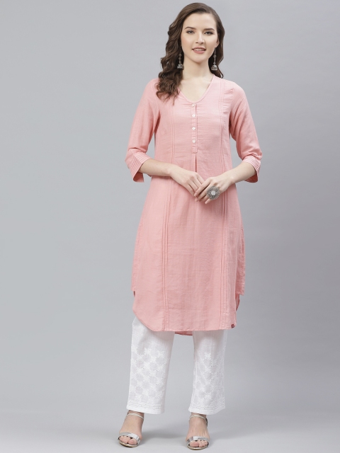 

Biba Women Pink Solid Straight Kurta