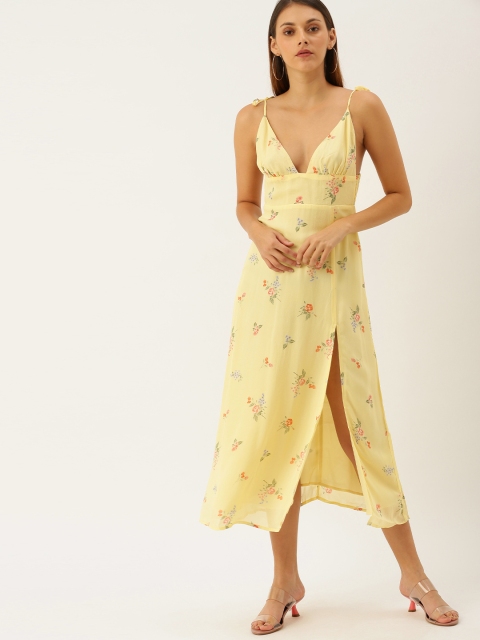 

FOREVER 21 Women Yellow Floral Printed Fit and Flare Dress