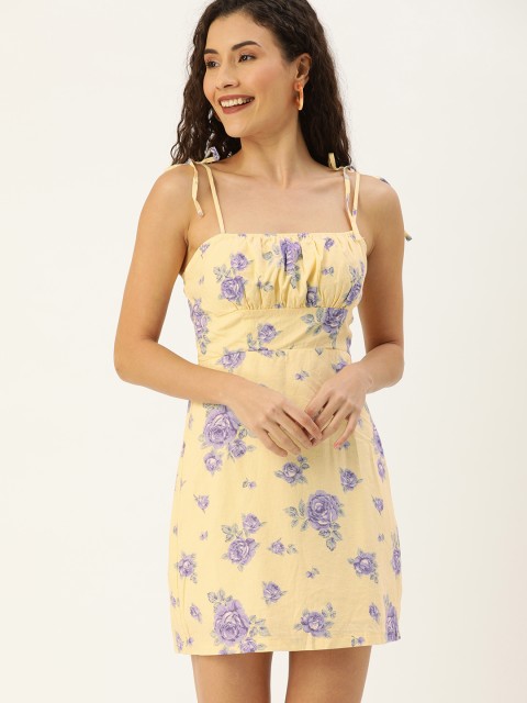 

FOREVER 21 Women Yellow & Blue Floral Printed Sheath Dress