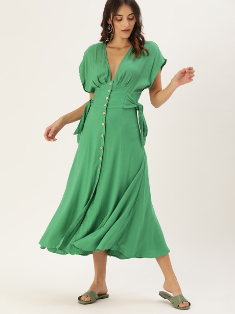 

FOREVER 21 Women Green Solid Fit and Flare Dress