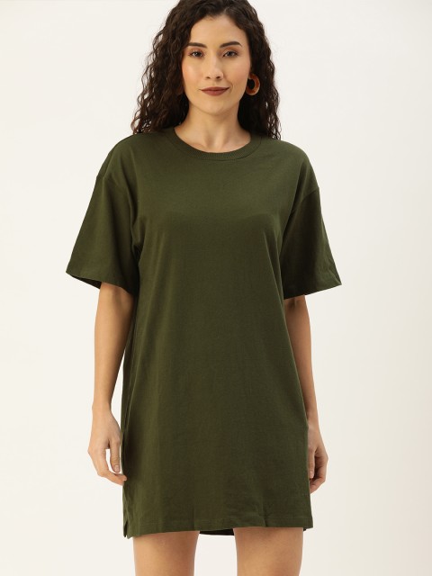 

FOREVER 21 Women Olive Green Solid Knitted T-shirt Dress
