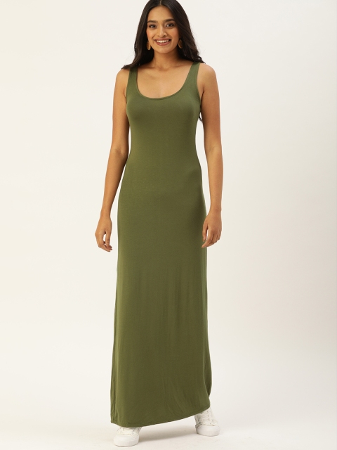 

FOREVER 21 Women Olive Green Solid Maxi Dress