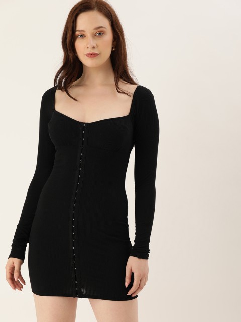 

FOREVER 21 Women Black Ribbed Bodycon Dress