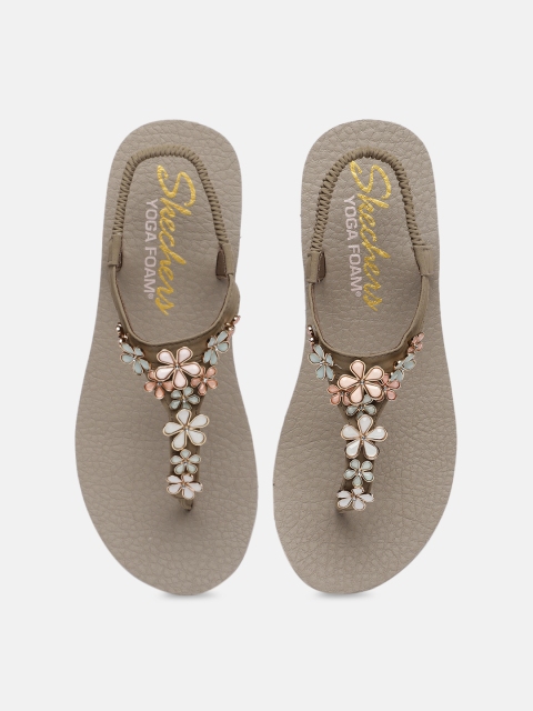

Skechers Women Taupe Embellished MEDITATION T-Strap Flats