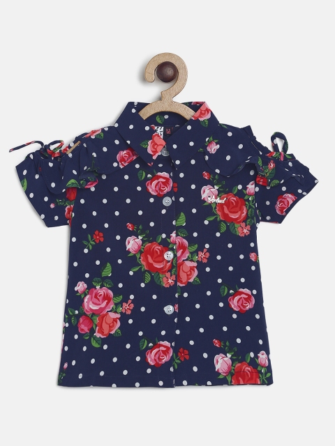 

Actuel Girls Navy Blue Printed Shirt Style Top