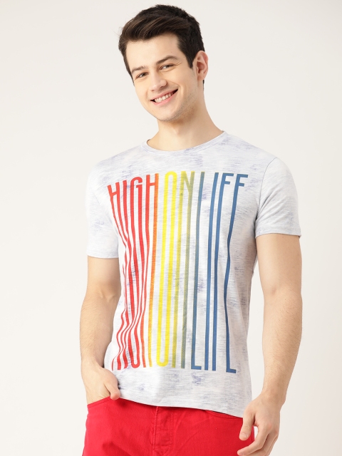 

United Colors of Benetton Men Blue & Yellow Printed Round Neck T-shirt