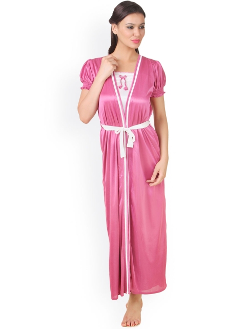 

Fasense Pink & White Nightdress with Robe FA050E2