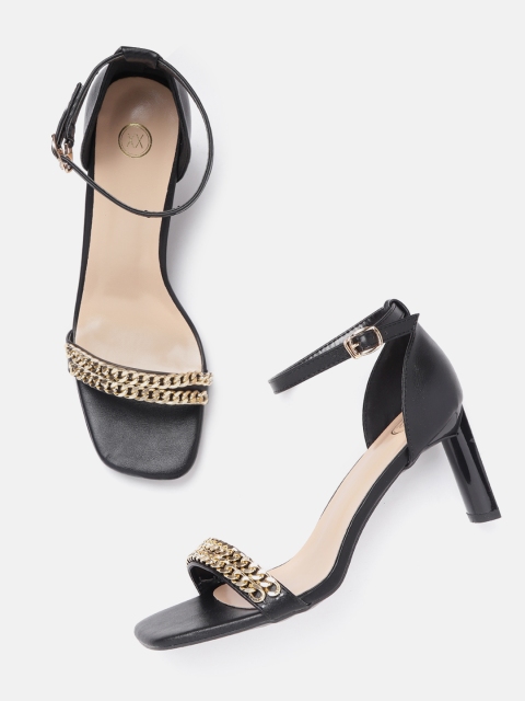 

20Dresses Women Black & Gold-Toned Embellished Block Heels