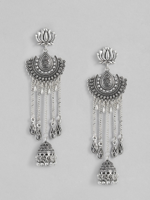 

Anouk Silver-Toned Oxidised Crescent Shaped Jhumkas