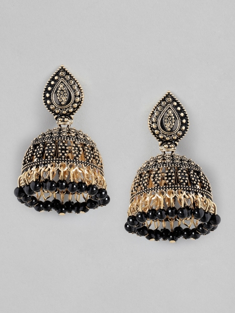 

Anouk Antique Gold-Toned & Black Beaded Dome Shaped Jhumkas