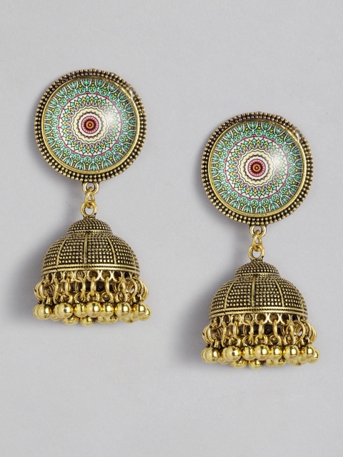 

Anouk Gold-Toned & Green Dome Shaped Antique Jhumkas