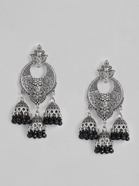 

Anouk Silver-Toned Oxidised Dome Shaped Jhumkas