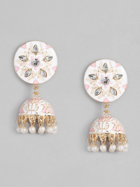 

Anouk White & Gold-Toned Enamelled Dome Shaped Jhumkas