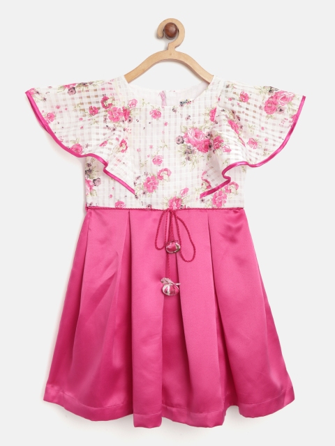 

Nauti Nati Girls White & PInk Floral Printed Ruffled A-Line Dress