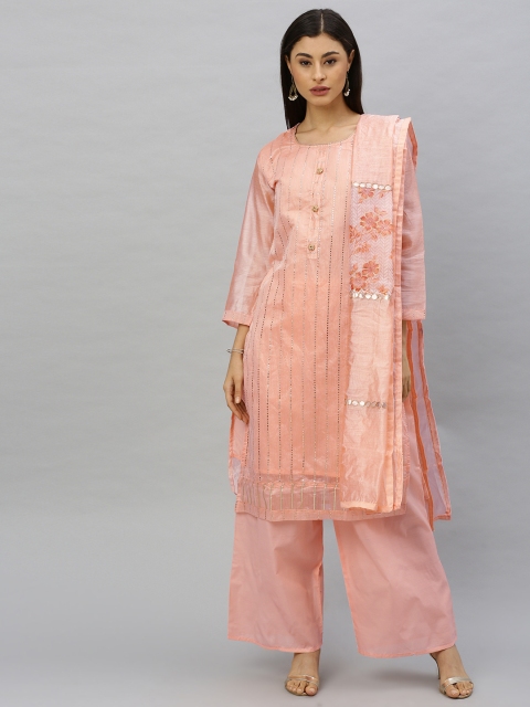 

Ishin Women Peach-Coloured Embroidered Kurta with Palazzos & Dupatta