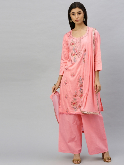 

Ishin Women Pink Embroidered Kurta with Palazzos & Dupatta