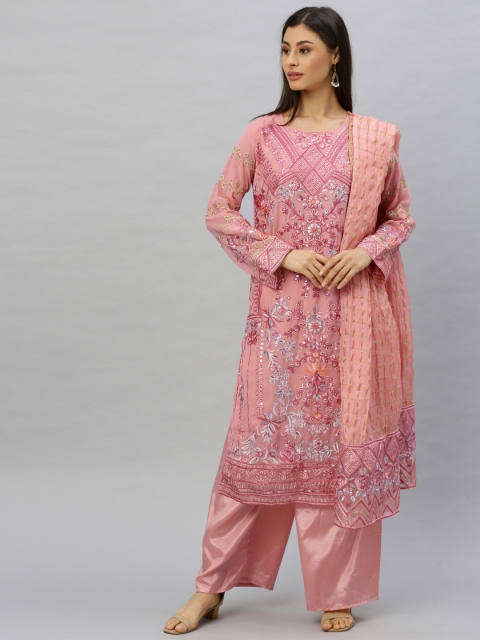 

Ishin Women Pink Embroidered Kurta with Palazzos & Dupatta
