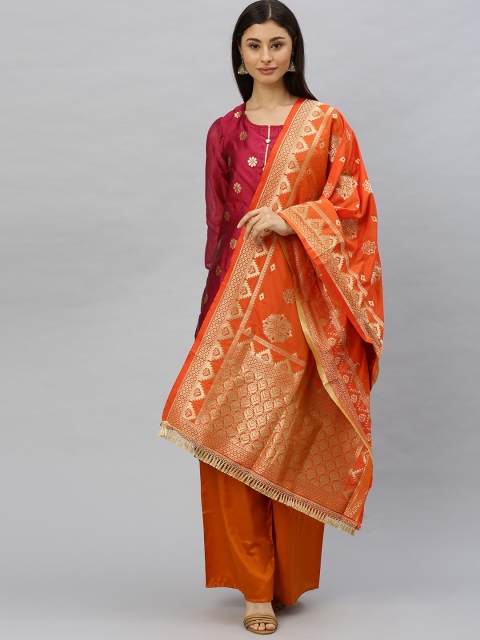 

Ishin Women Pink & Gold-Toned Woven Design Kurta with Palazzos & Dupatta