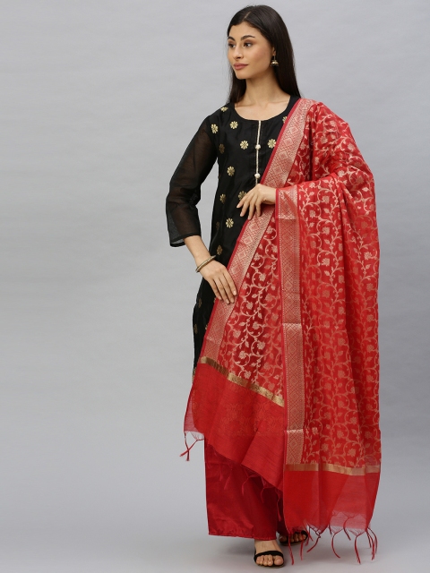 

Ishin Women Black & Red Woven Design Kurta with Palazzos & Dupatta