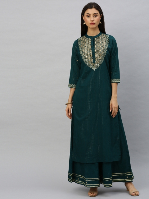 

Ishin Women Green Yoke Design Kurta with Palazzos