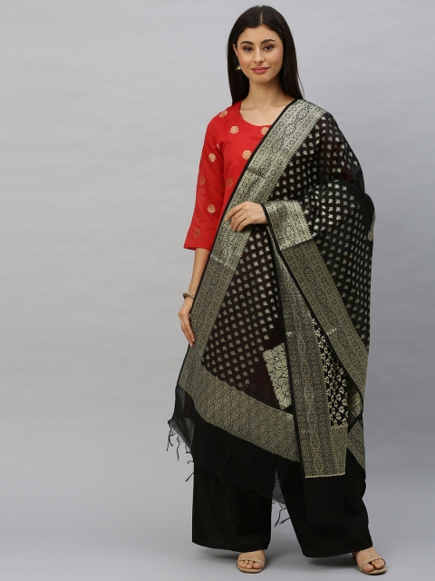 

Ishin Women Red & Black Woven Design Kurta with Palazzos & Dupatta