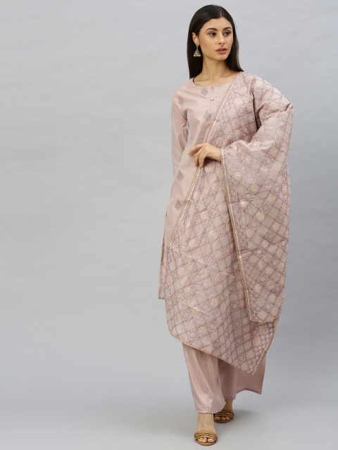 

Ishin Women Taupe Chanderi Embroidered Kurta with Palazzos & Dupatta