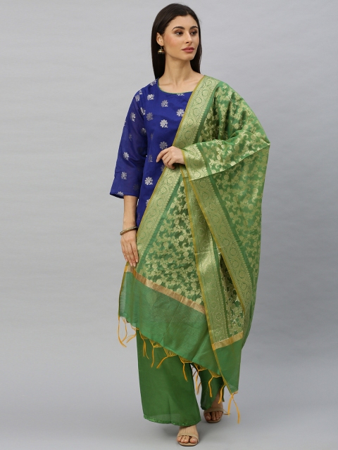 

Ishin Women Blue & Green Woven Design Kurta with Palazzos & Dupatta