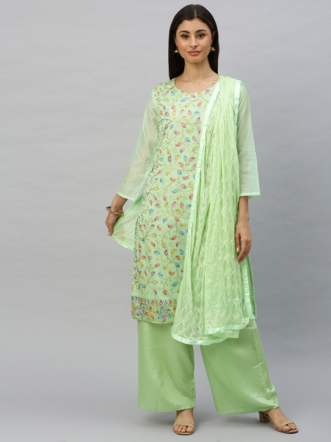 

Ishin Women Green & Blue Embroidered Kurta with Palazzos & Dupatta