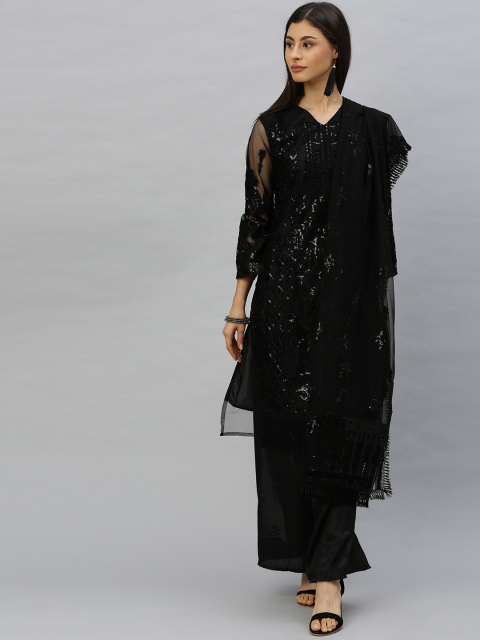

Ishin Women Black Embroidered & Net Sequinned Kurta with Palazzos & Dupatta