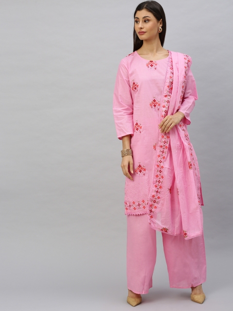 

Ishin Women Pink Embroidered Kurta with Palazzos & Dupatta