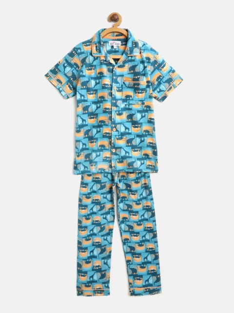 

Nite Flite Boys Blue & Orange Printed Night suit
