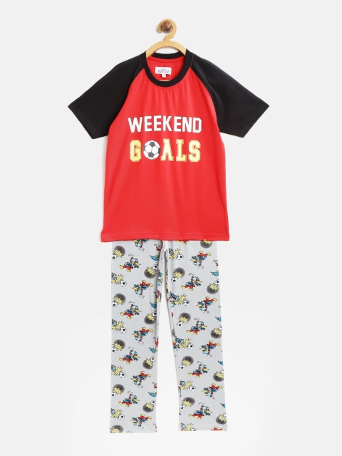 

Nite Flite Boys Red & Grey Printed Night suit