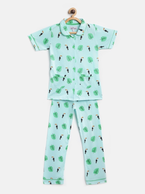 

Nite Flite Girls Blue & Green Printed Night Suit