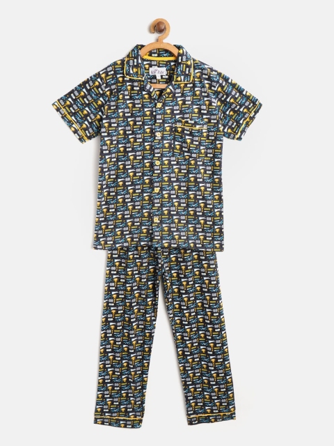 

Nite Flite Boys Grey & Blue Printed Night suit